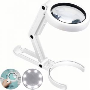 Loupe eclairante &agrave; Main sur Pied,5X 11X Loupe de Table avec Support Pliable, loupe de Lecture, avec lumi&egrave;re 8 LED, pour l'inspection, Soudure,
