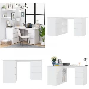 Bureau d'angle Blanc 145x100x76 cm Bois d'ingénierie - Bureau D'angle - Bureau Blanc - Bureau Informatique - Meuble De Bureau - Bureau Design - Home