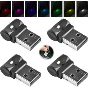 4 Pcs USB LED Lumi&egrave;Re D'Ambiance Int&eacute;Rieure De Voiture, Mini Veilleuse LED Portable [7 Couleurs R&eacute;Glables], Kit D'&eacute;Clairage D'Ambiance De Coffre