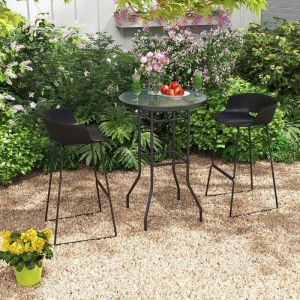 Northix - Table de jardin haute table de bar table de bistro ronde avec plateau en verre trempe 68 x 68 x 97 cm noir