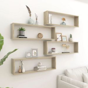 Bonnevie - Lot de 4 Étagères cube murales Étagère de Rangement - Meuble de rangement Chêne Sonoma 100x15x30 cm Aggloméré BV547188