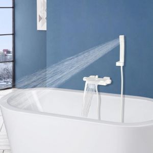 Baignoire Robinet avec pommeau de douche &agrave; main Cascade Baignoire Robinet mur Cascade Douche Chaude Et Froide Baignoire Robinet (Blanc)