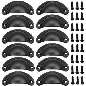 12Pcs - Noir Poign&eacute;e de Coquille Vintage pour Tiroir Armoire Meuble Cuisine, Fer Incurv&eacute; Poign&eacute;e de Tiroir Coquille 8.2 x 3.5 cm, Poign&eacute;e de Meuble