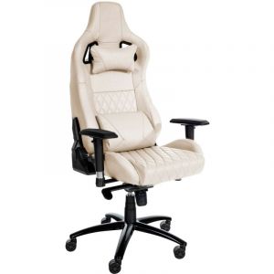 Fauteuil de bureau sur roulettes mécanisme à bascule coussin lombaire en cuir véritable crème cadre métal 100007085
