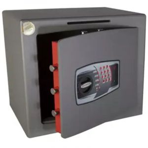 TECHNOMAX - Coffre fort &agrave; fixer &agrave; fente tirelire &agrave; combinaison &eacute;lectronique digitale, syst&egrave;me anti p&ecirc;che, 60 L, 43x49x35