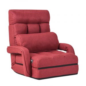 Fauteuil Convertible Chauffeuse Convertible 1 Place avec Oreiller 5 Positions en Tissu Lin &Eacute;ponge 54x56x70cm Rouge design in