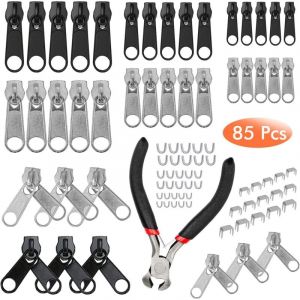 CCYKXA 85 Pcs Remplacement Zip Curseur Fermeture Eclair, Kit de Réparation de Fermeture avec Mini pinces, Remplacement de fermeture à Glissière pour