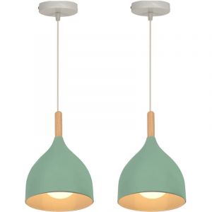 Lot de 2 Suspension Lampe Rétro Industriel Suspension Luminaire en Métal Lustre pour Salon Chambre Salle à Manger Vert Clair [Classe Énergétique a+]