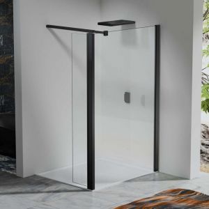 Paroi de Douche 60&times;200 cm avec Retour Pivotant 30&times;200 cm &ndash; Barre Extensible 73&ndash;120 cm &ndash; Verre Tremp&eacute; 8 mm &ndash; Aluminium Noir Mat