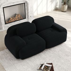 Canap&eacute; Modulaire 2 Places 208cm en Velours C&ocirc;tel&eacute;,Canap&eacute; Loveseat avec Si&egrave;ge extra profond,Accoudoirs Galb&eacute;s,Base Anti-D&eacute;rapant,Multi-Pi&egrave;ces,Noir