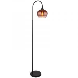 Lampadaire arqu&eacute; Lampe de salon Lampadaire arqu&eacute; Verre cuivr&eacute;, m&eacute;tal noir, 1x E27, LxlxH 39 x 25 x 150 cm