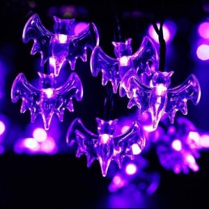 Guirlande lumineuse d'Halloween - 1,5m 10LED Chauve-souris - 4 pc - Décoration Automne à piles Intérieur et Extérieur de