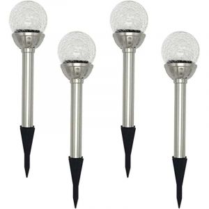 Jardin Lampe Solaire Ext&eacute;rieur, Pack de 4 Lampes &agrave; Piquet Solaire &agrave; Globe LED RGB 8, Lampe &agrave; Boule de Verre Craquel&eacute;e &agrave; Couleur Changeante, Temps de
