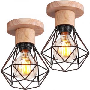 Axhup - R&eacute;tro Plafonnier Vintage Industrielle Cage Forme Diamant Lustre Suspension pour Salon Entr&eacute;e Cuisine Noir - 2 Pack