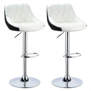 Lot de 2 Tabouret de Bar en Cuir PU Reglable en Hauteur et Pivotant Pied Chrom&eacute; blanc + noir