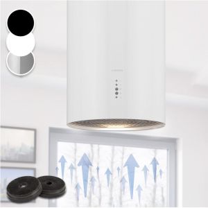 Klarstein - Hotte aspirante bolea - hotte d'îlot ø38 cm évacuation/circulation d'air 600 m³/h led + filtre à charbon actif - blanc