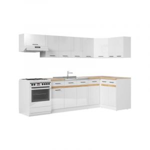Sans Marque - junona Cuisine d'angle complete 340cm - 10 éléments - Plan de travail inclus - Blanc brillant
