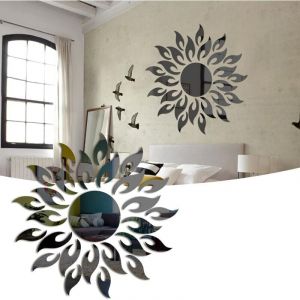 Shining House - Autocollant Mural de Miroir Décoratif Bricolage Tournesol,3D Acrylique Soleil Fleur Miroir Salon Chambre Art Déco Sticker Mural (Noir)