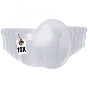 Fixedbyu - 10 Seau en plastique avec couvercle, poign&eacute;e en plastique,PP, rond,3 litres, qualit&eacute; alimentaire Transparent