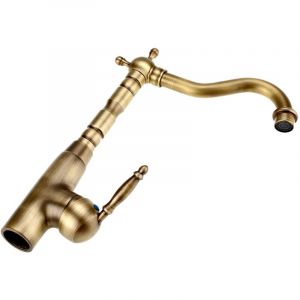 Antique Style R&eacute;tro En Laiton Massif Cuisine Salle De Bains Bassin vier Robinet Chaud Froid Tuyaux M&eacute;langeur