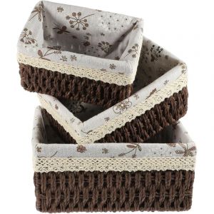 Ensemble de paniers gigognes tress&eacute;s de forme rectangulaire, bac de rangement en osier, organisateur d'&eacute;tag&egrave;re en paille avec doublure, d&eacute;coratif