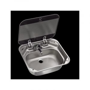 Evier DOMETIC rectangulaire Inox avec couvercle en verre