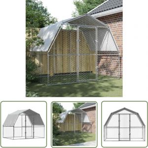 The Living Store - Cage &agrave; poules avec toit et porte argent&eacute; acier galvanis&eacute; - Poulailler - Abri Pour Animaux - Cage &agrave; Poules - Poule - Canard