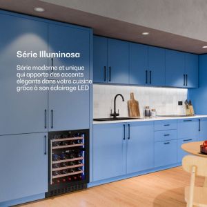 Klarstein Illuminosa Cave &agrave; Vin Encastrable - 46 Bouteilles, Double Zone, 5-22&deg;C, LED, Porte UV, Silencieuse, Sous Comptoir, Frigo Vin