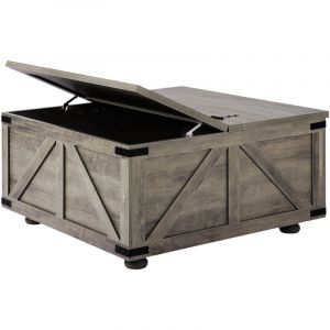 Mophorn - Table basse de ferme 36 po, table carrée à charnière avec grand compartiment de rangement, table de cocktail rustique en bois pour salon,