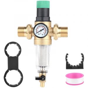 Reducteur de Pression Eau 1 Zoll DN32 R&eacute;ducteur de Pression d'eau avec Manometre Pression Eau et Filtre &agrave; Tamis Limiteur de Pression Laiton Reducteur