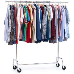 Portant Vetement Solide &agrave; Roulettes, Capacit&eacute; de Charge 130 kg, Professionnel, Penderie, Portant a Vetement, Pliable, Chrom&eacute;