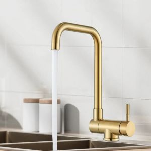 Dor&eacute; Brushed Mitigeur de Cuisine Rabattable &Eacute;vier avec Bec Haut d'&Eacute;vier &agrave; Arc &Eacute;lev&eacute; pulv&eacute;risateur 180&deg; Sous Fen&ecirc;treRobinet Cuisine Rabattable