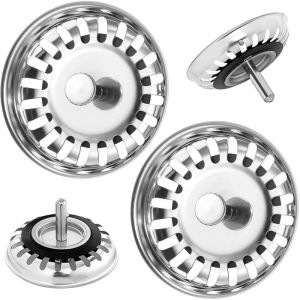 2 Bouchon Evier Cuisine 80mm INOX, Cr&eacute;pine D'&eacute;vier Universelle, Bouchons de Cr&eacute;pine D'&eacute;vier en Acier Inoxydable, Panier &agrave; Tamis pour Salle Bain,