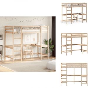 Vidaxl - Lit superposé sans matelas 100x200 cm bois massif de pin - Lit Mezzanine - Lit Surélevé - Lit Enfant - Meuble Multifonction - Bureau Intégré