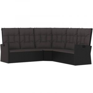 Canap&eacute; d'angle inclinable avec coussins，Banquette pour Salon，Sofa D'Angle Noir R&eacute;sine tress&eacute;e558029