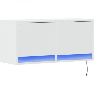 Helloshop26 - Meuble tv multim&eacute;dia &eacute;tag&egrave;re t&eacute;l&eacute;vision buffet t&eacute;l&eacute;viseur salle &agrave; manger salon chambre mural avec lumi&egrave;res led 80 x 31 x 35 cm blanc