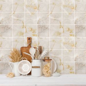 Sticker Mural Carrelage adh&eacute;sif Cuisine Salle de Bain - 9 stickers carreaux de ciment marbre beige de cali - 9stickers20x20cm