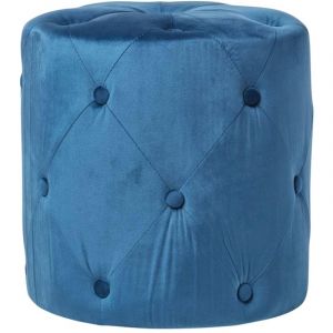 HOMESCAPES Pouf rond en velours capitonn&eacute; Windsor, Bleu
