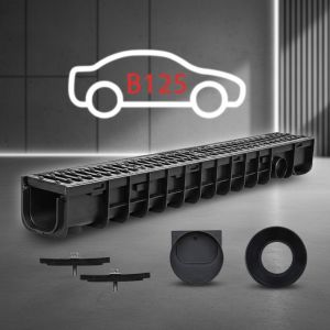 Mucola - B125 1M Kit de caniveau de drainage Grille de caniveau en fonte fendu