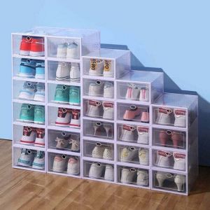 Boîtes à Chaussures LOT DE 12 Empilable Rangement de Chaussure en Plastique Transparent Organisateurs avec Porte Assemblage Facile 33 x 23 x 14 cm,
