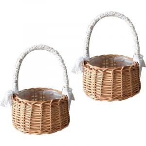 2Pi&egrave;ces Petites Corbeilles Osier avec Anse Paniers en Rotin avec Anses Panier de Mariage en Paille Panier de Fleurs pour Enfants pour Fleurs et Fruits