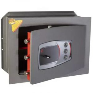 TECHNOMAX &ndash; Coffre-fort &agrave; emmurer &agrave; cl&eacute; + combinaison 3 boutons, certifi&eacute; EN 14450:18-S2, 5 p&ecirc;nes, 21 L, 34x46x20 cm
