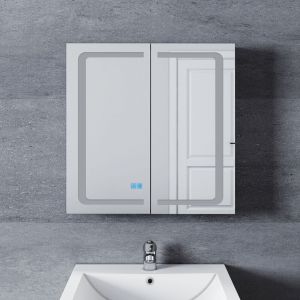 Armoire de toilette aluminium led avec éclairage avec prise tactile anti-buée armoire de toilette miroir de salle de bain 65x65x13.3cm - Sonni