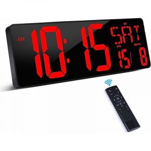 Forehill - Horloge Digitale avec Télécommande, 16,5'' led Horloge Murale Numérique, Reveil Numerique à Luminosité Réglable, Horloge Numérique Murale