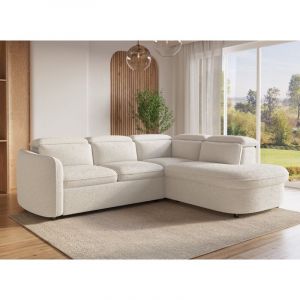 Deco In Paris &ndash; Canap&eacute; d'angle convertible avec coffre de rangement &ndash; Tissu bouclette &eacute;cru &ndash; M&eacute;ridienne spacieuse &ndash; Confort optimal pour salon