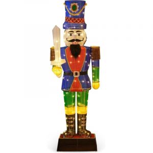 COSTWAY Soldat Casse-Noisette de 184 cm avec Chapeau et Ep&eacute;e, D&eacute;coration de No&euml;l 3D avec 110 Lumi&egrave;res LED Blanc Chaud, Figurine de No&euml;l Paillet&eacute;e