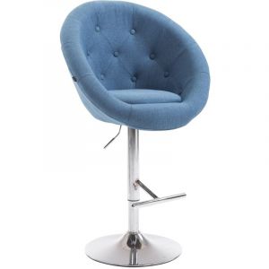 Décoshop26 - Tabouret de bar design moderne forme œuf capitonné avec repose-pieds en métal chromé tissu bleu TDB10332