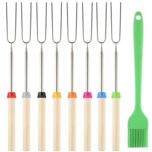 8 Pcs Fourchettes pour Barbecue, Brochettes pour Barbecues, Extensible 31 &agrave; 81 cm Brochettes T&eacute;lescopiques en Acier Inoxydable, Pique a Brochette