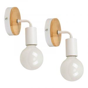 Stoex - 2PCS Applique Murale Vintage E27 Lampe Murale R&eacute;tro Applique Murale En Bois De Fer Pour Chambre &agrave; Coucher, Bar, H&ocirc;tel (Sans Ampoule) Blanc