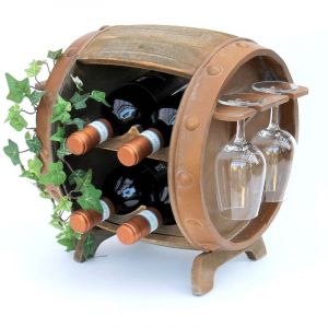 Dandibo - Casier &agrave; vin en bois Tonneau &agrave; vin brun 33 cm 2110 Bar Casier &agrave; bouteilles Petit tonneau Tonneau en bois avec porte-verre